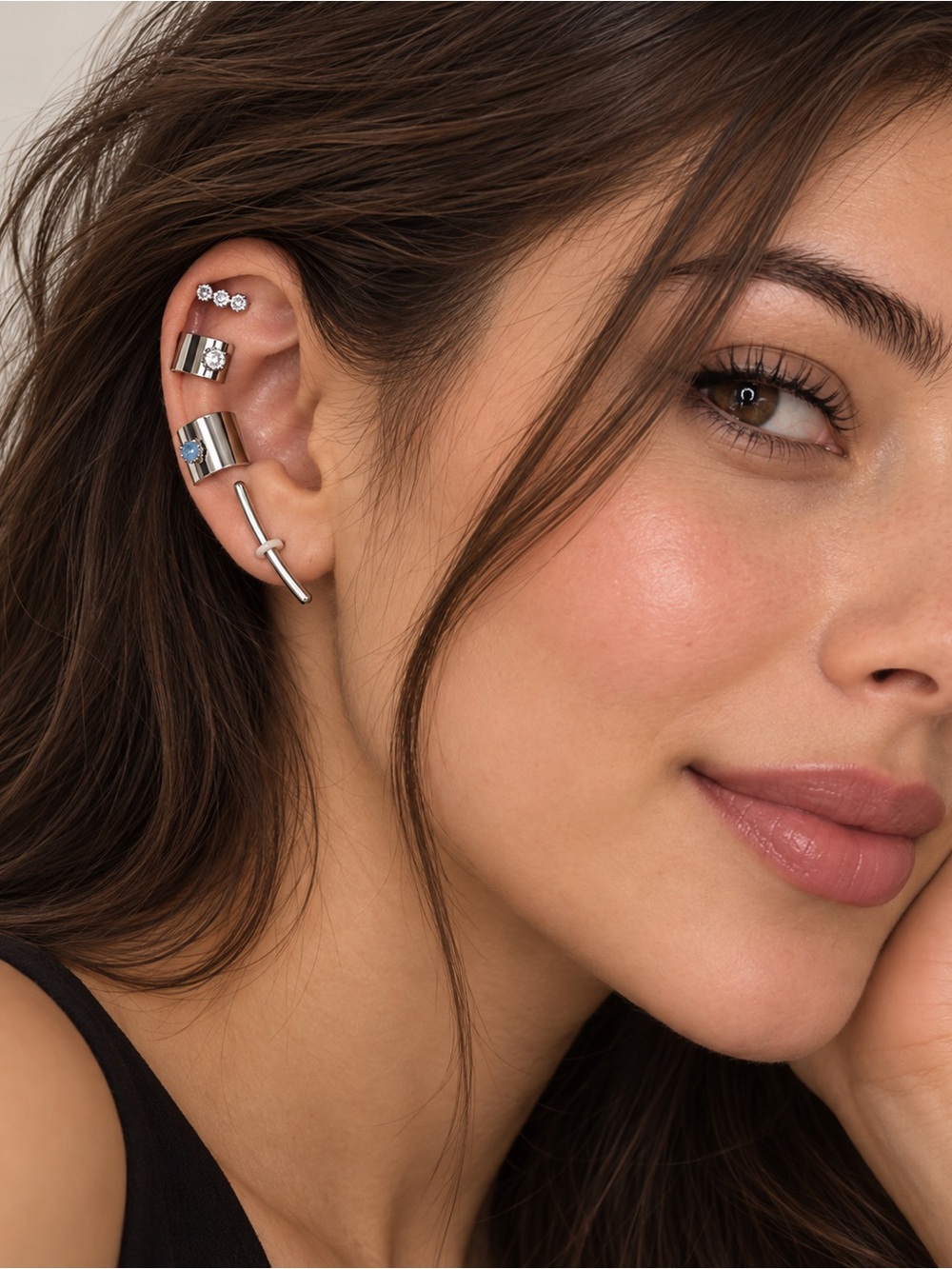 ZARA Silver Mixed Stud & Cuff Earring Set - Silver